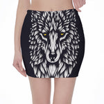 Navy And White Wolf Print Pencil Mini Skirt