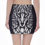 Navy And White Wolf Print Pencil Mini Skirt