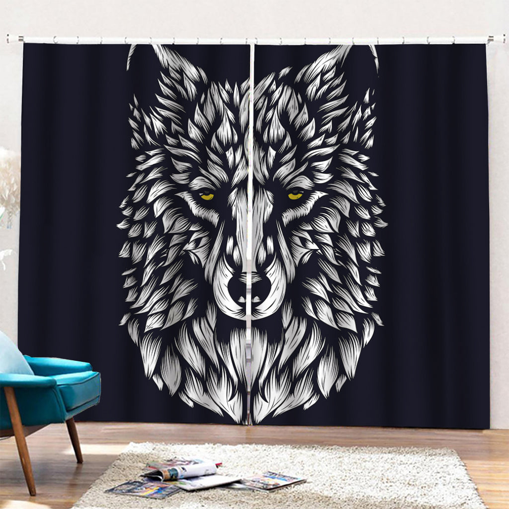 Navy And White Wolf Print Pencil Pleat Curtains