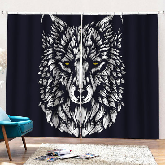 Navy And White Wolf Print Pencil Pleat Curtains