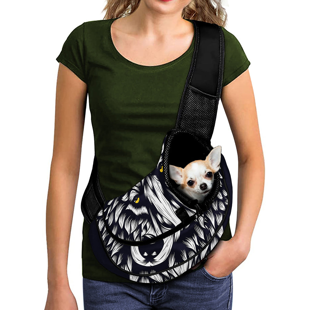 Navy And White Wolf Print Pet Sling Carrier