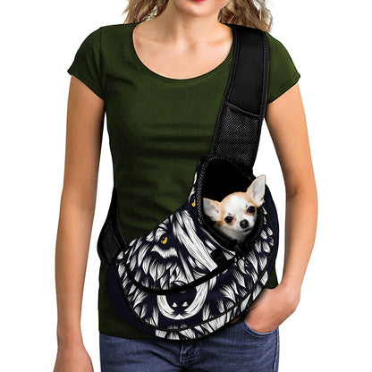 Navy And White Wolf Print Pet Sling Carrier