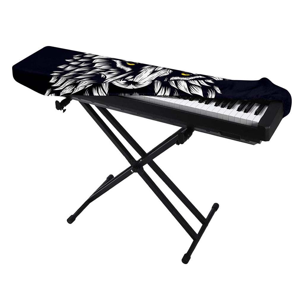 Navy And White Wolf Print Piano Keyboard Cover