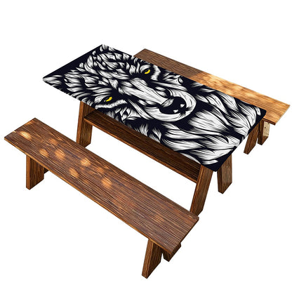 Navy And White Wolf Print Picnic Table Cover