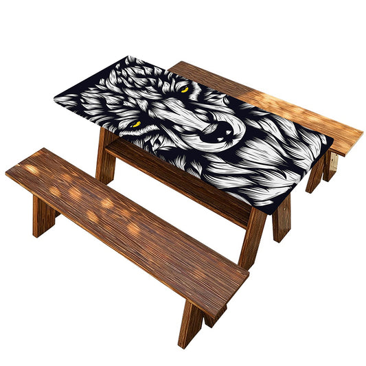 Navy And White Wolf Print Picnic Table Cover
