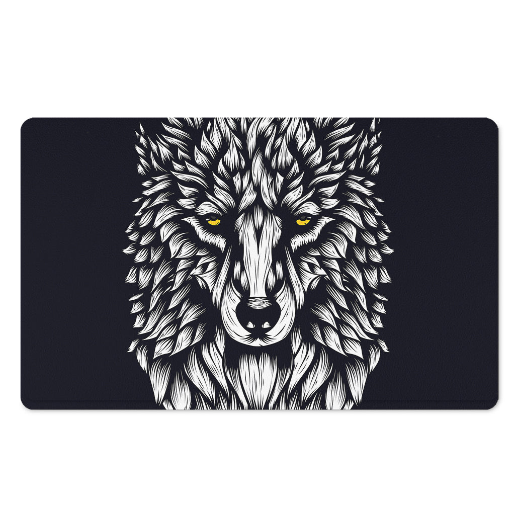 Navy And White Wolf Print Polyester Doormat