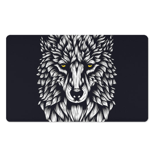 Navy And White Wolf Print Polyester Doormat