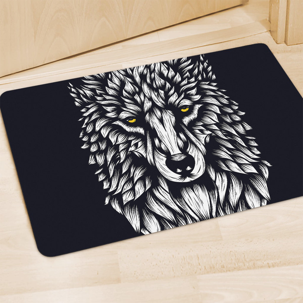 Navy And White Wolf Print Polyester Doormat