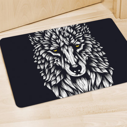 Navy And White Wolf Print Polyester Doormat