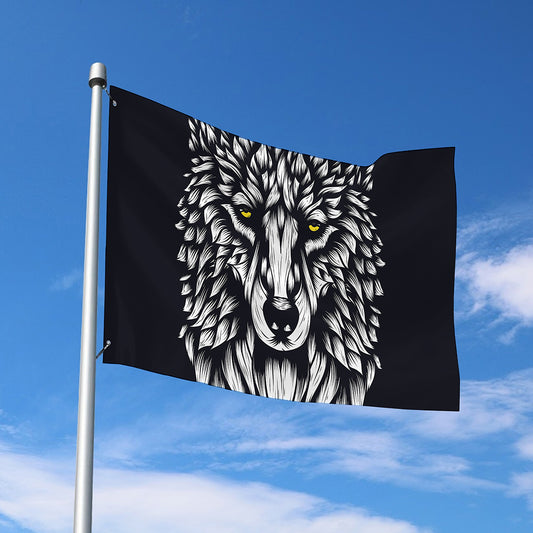 Navy And White Wolf Print Polyester Flag