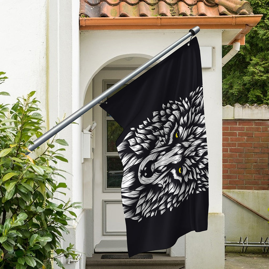 Navy And White Wolf Print Polyester Flag