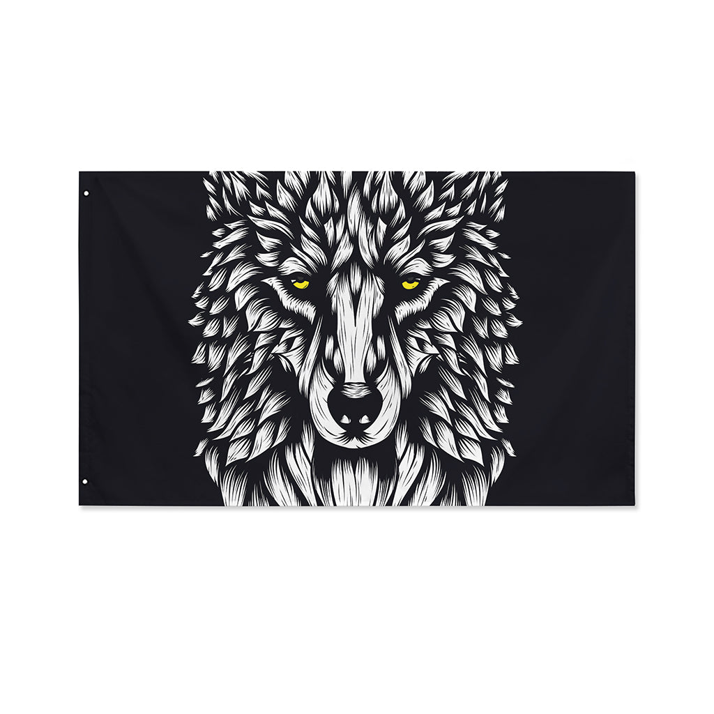 Navy And White Wolf Print Polyester Flag