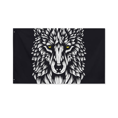 Navy And White Wolf Print Polyester Flag