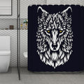 Navy And White Wolf Print Polyester Shower Curtain