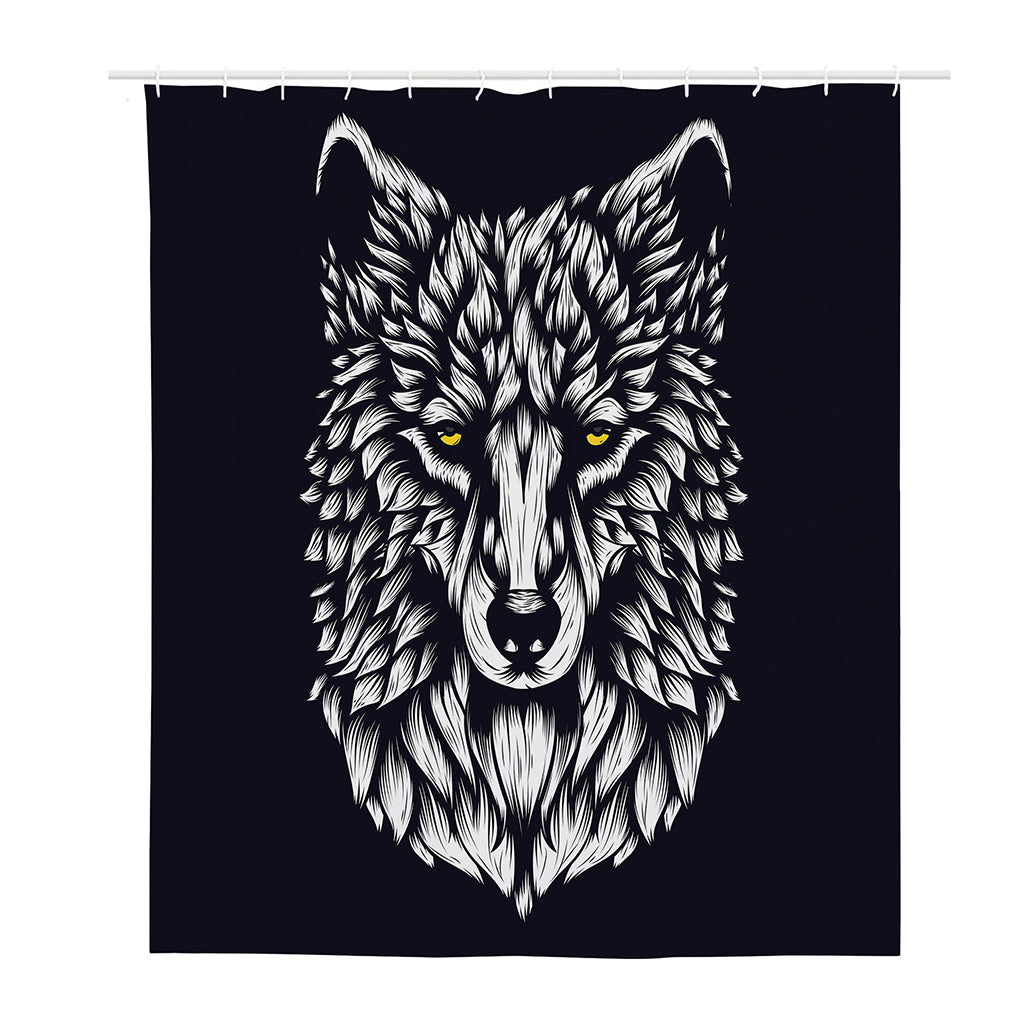 Navy And White Wolf Print Polyester Shower Curtain