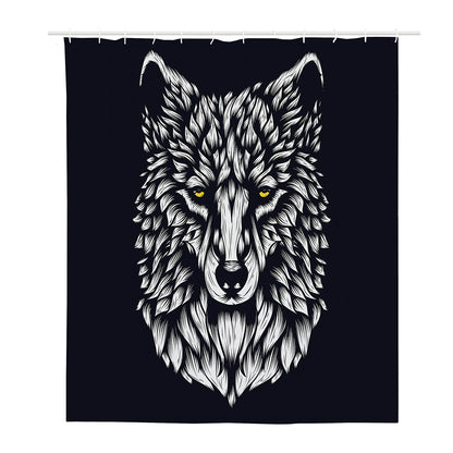 Navy And White Wolf Print Polyester Shower Curtain