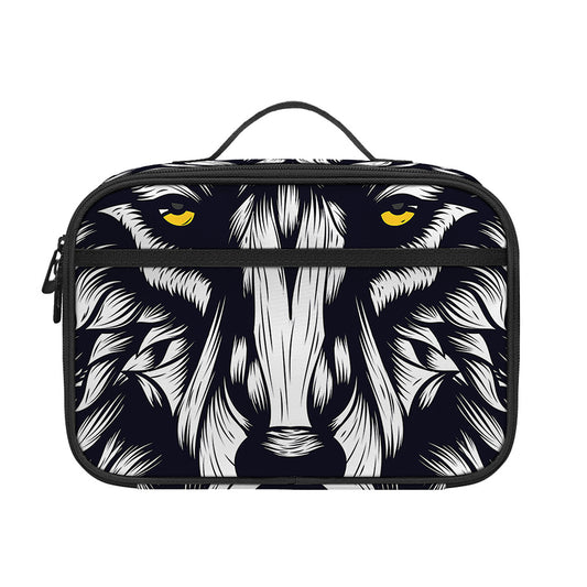 Navy And White Wolf Print Portable Lunch Bag