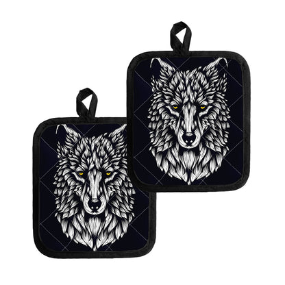 Navy And White Wolf Print Pot Holders