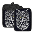 Navy And White Wolf Print Pot Holders With Pocket