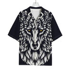 Navy And White Wolf Print Rayon Hawaiian Shirt