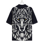 Navy And White Wolf Print Rayon Hawaiian Shirt