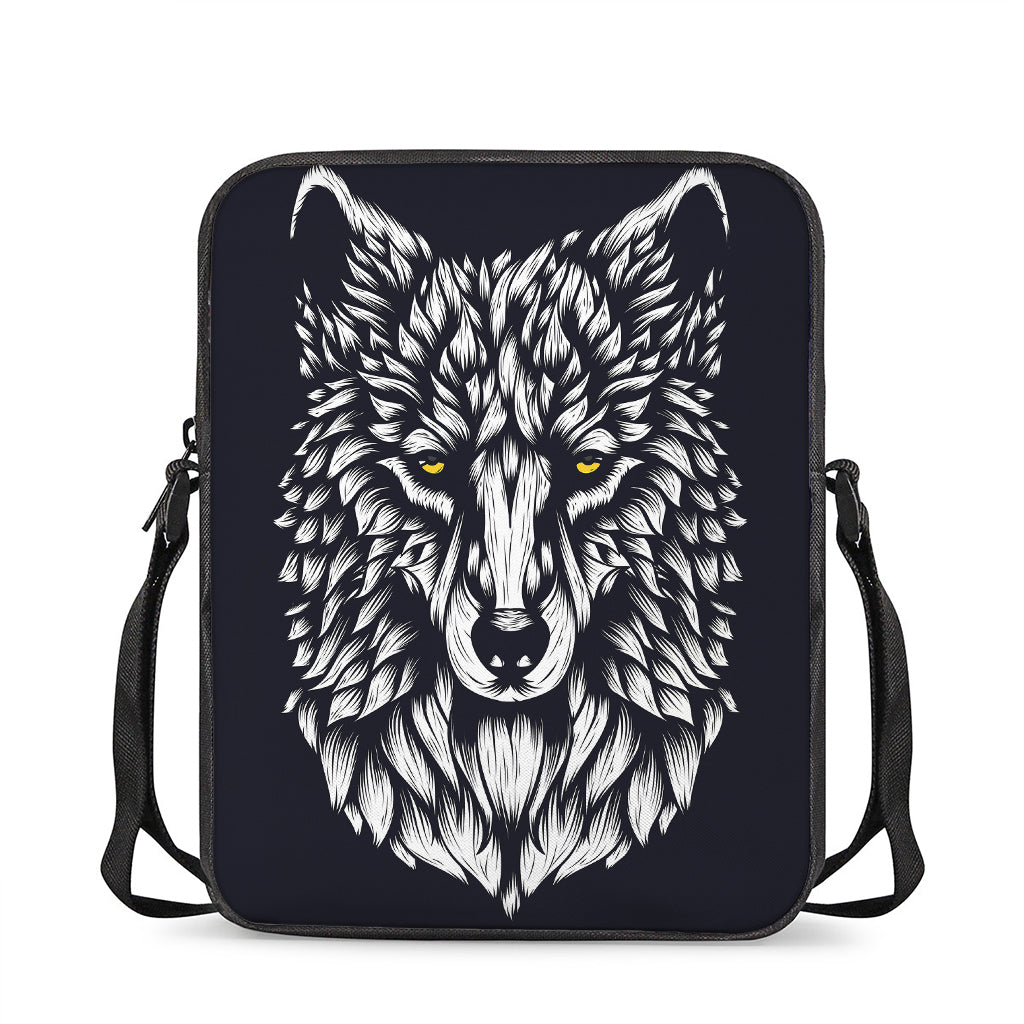 Navy And White Wolf Print Rectangular Crossbody Bag