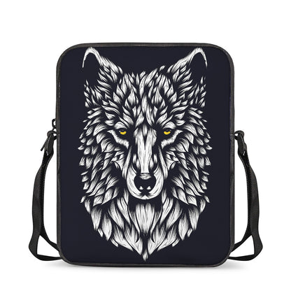 Navy And White Wolf Print Rectangular Crossbody Bag