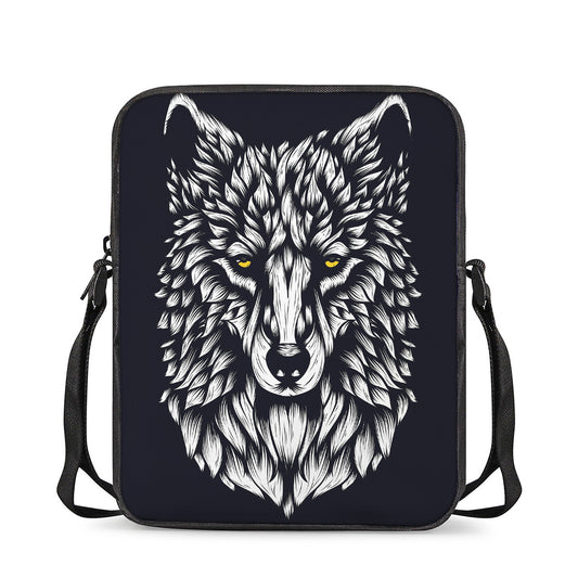 Navy And White Wolf Print Rectangular Crossbody Bag
