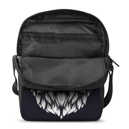 Navy And White Wolf Print Rectangular Crossbody Bag