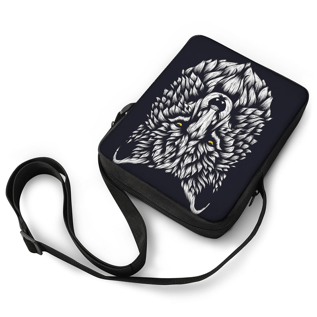 Navy And White Wolf Print Rectangular Crossbody Bag