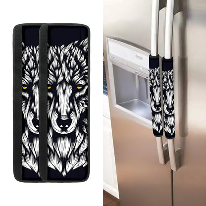 Navy And White Wolf Print Refrigerator Handle Covers
