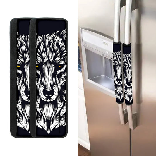 Navy And White Wolf Print Refrigerator Handle Covers