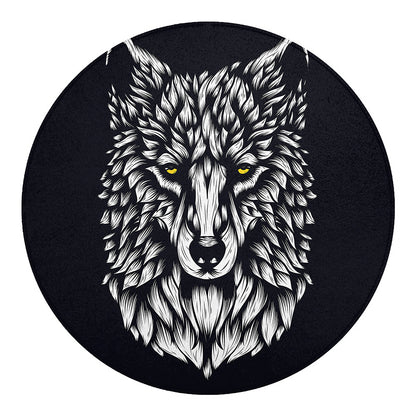 Navy And White Wolf Print Round Blanket