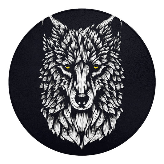 Navy And White Wolf Print Round Blanket