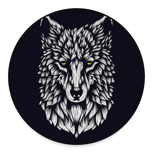Navy And White Wolf Print Round Floor Mat
