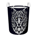 Navy And White Wolf Print Round Laundry Basket