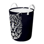 Navy And White Wolf Print Round Laundry Basket