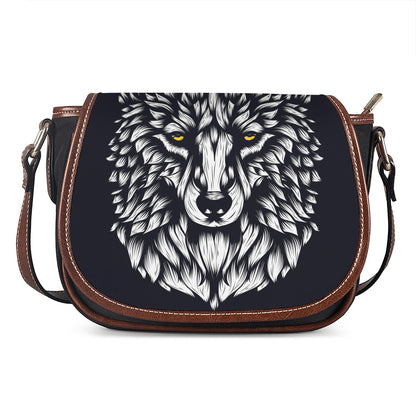 Navy And White Wolf Print Saddle Bag