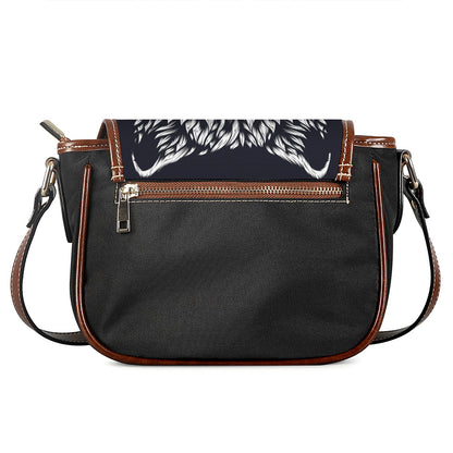 Navy And White Wolf Print Saddle Bag