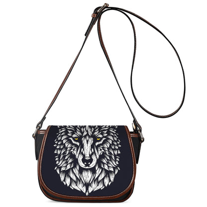 Navy And White Wolf Print Saddle Bag
