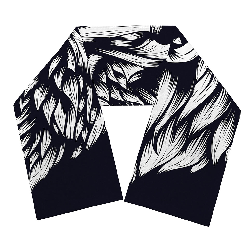 Navy And White Wolf Print Scarf