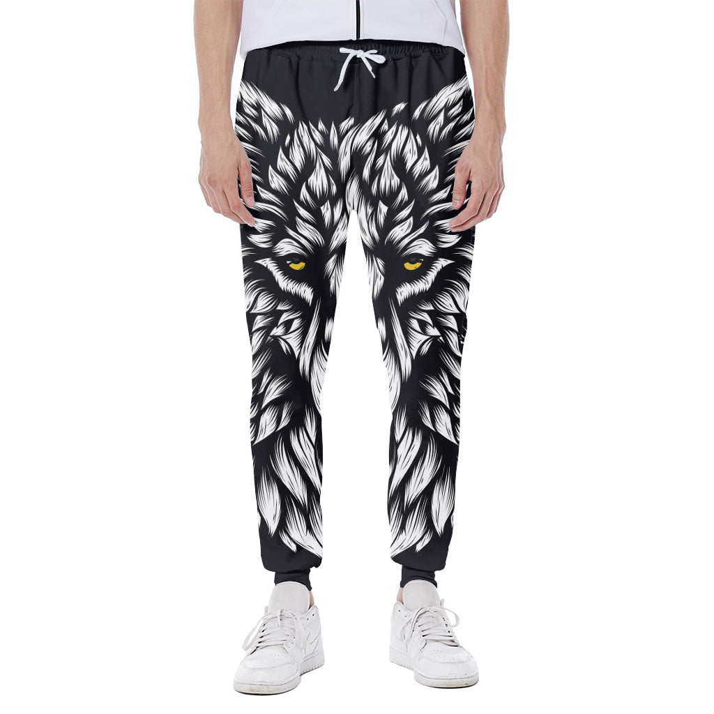 Navy And White Wolf Print Scuba Joggers
