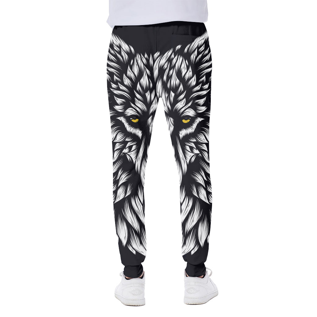 Navy And White Wolf Print Scuba Joggers