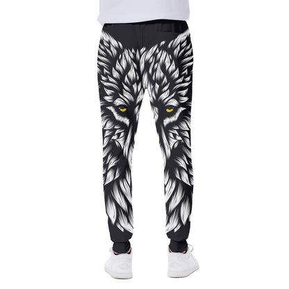 Navy And White Wolf Print Scuba Joggers