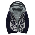 Navy And White Wolf Print Sherpa Lined Zip Up Hoodie