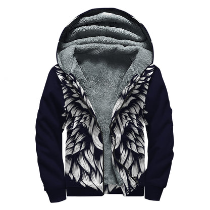 Navy And White Wolf Print Sherpa Lined Zip Up Hoodie