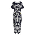 Navy And White Wolf Print Short Sleeve Long Nightdress