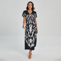 Navy And White Wolf Print Short Sleeve Maxi Dress