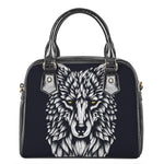 Navy And White Wolf Print Shoulder Handbag