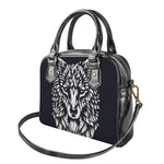Navy And White Wolf Print Shoulder Handbag
